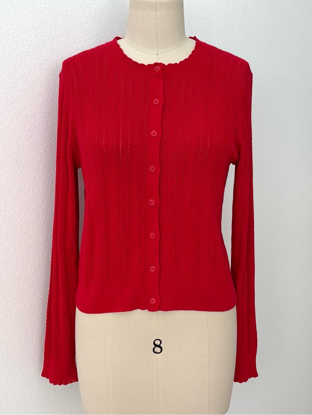 J.Crew Jackie Pointelle Cardigan NWT Premium Ultra-Fine Cotton Red Size L - Picture 2 of 10